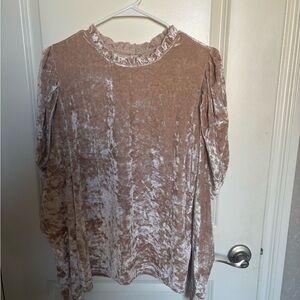 Amazon Velvet Ruffle Neck Blouse - Light Mauve